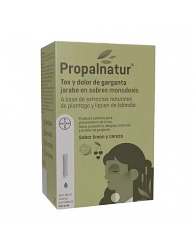 PROPALNATUR TOS Y DOLOR DE GARGANTA 16 SOBRES MONODOSIS 10 ml JARABE SABOR LIMON Y CEREZA